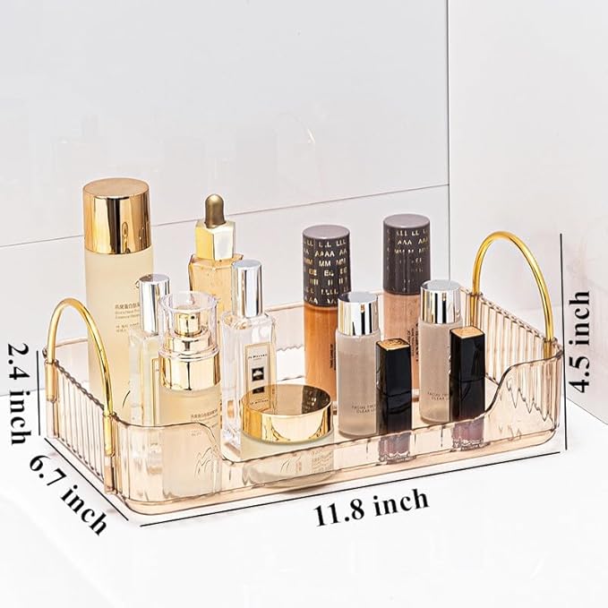 Bathroom Organizer Countertop, Vanity Tray for Skincare Makeup, Counter Organizer for Cosmetics, Toiletries, Lotions, Perfumes (1 Tier, Amber)-NeatNest