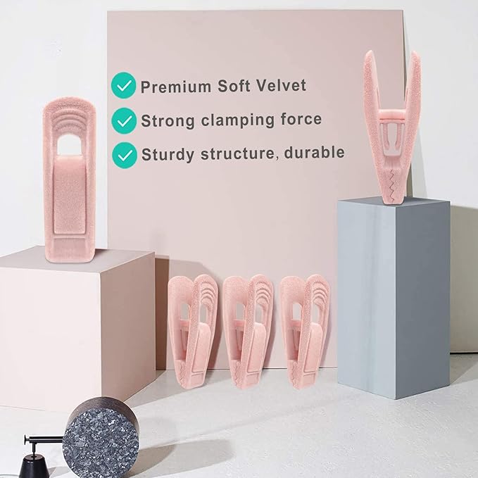 Light Pink Velvet Hangers (80-Pack), Non-Slip Strong Hanger Clips for Velvet Skirts & Pants-NeatNest