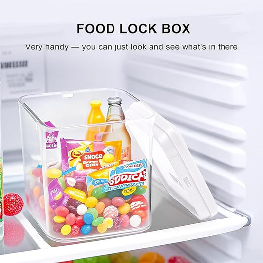 Clear Lockable Storage Box for Medicine Safe,Food Jar,Snacks,Phone - Secure Lock Box Refrigeator Container Bin Store Tank with Combination for Kitchen,Home,Office,Hospital (5.6×5.6×6.3 In) (White)-NeatNest