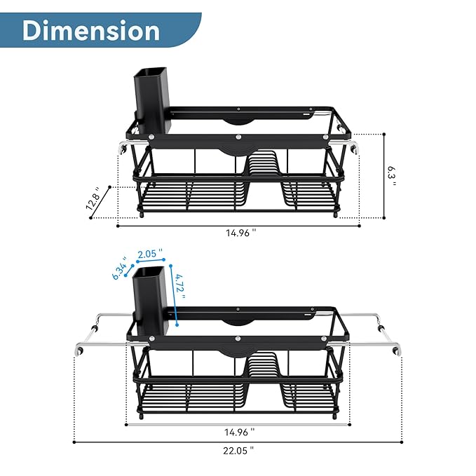 Over the Sink Dish Drying Rack,In Sink Dish Drying Racks,Expandable Dish Rack Over Sink Counter,Adjustable Dish Drainer for Inside Sink with Utensil Holder, Stainless Steel Dish Strainer XLarge Size