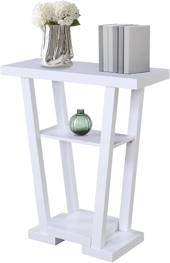 Convenience Concepts Newport V Console Modern Sofa Storage Shelves, Narrow Entryway Hall Living Room, Display Accent Table, 31.5", White-NeatNest