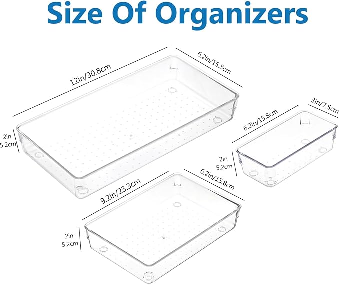 3 PCS Large Drawer Organizer, 3Sizes Plastic Versatile Desk Drawer Organizer Trays with Non-Slip Silicone Pads, Storage Bins for Makeup, Office, Kitchen Gadgets Utensils, Bedroom, Tools, Bathroom-NeatNest
