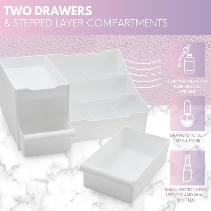 Mantello Makeup Organizer for Vanity - White Cosmetics Organizer with Multiple Compartments for Makeup and Toiletries-NeatNest