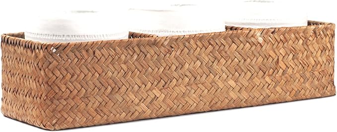 DOKOT Seagrass Toilet Tank Basket with 3 Section, Bathroom Toilet Paper Storage Baskets for Organizing (Natural)
