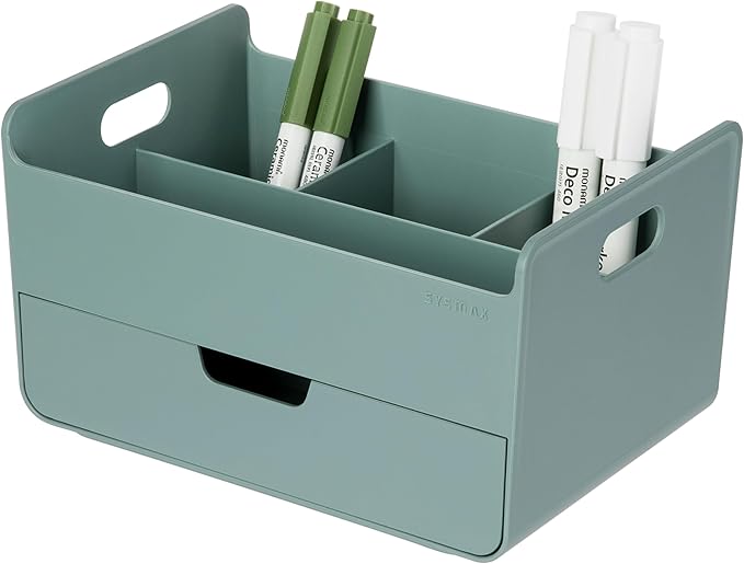 BLUE GINKGO Portable Desk Organizer – Compact 3 Compartment, Half-drawer Storage – Pen Holder, Stationery Desktop Organizer for Office, Makeup, Crafts (Made in Korea, Green)-NeatNest