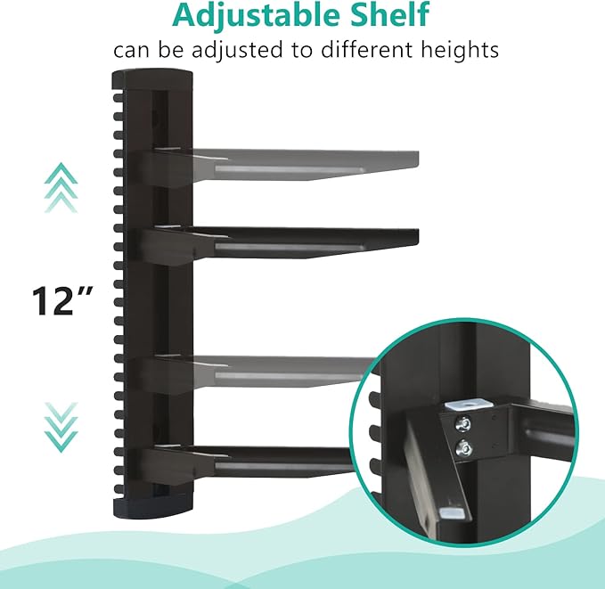 WALI Floating Entertainment Center Shelves, Holds Up to 17.6lbs, TV Shelf with Strengthened Tempered Glasses for DVD Players, Cable Boxes, Games Consoles, TV Accessories (CS202B), 2 Shelf, Black