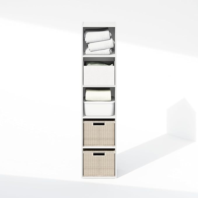 Furinno Reed 5-Tier Open Shelf Multipurpose Closet Storage, Storage Organizer, White-NeatNest