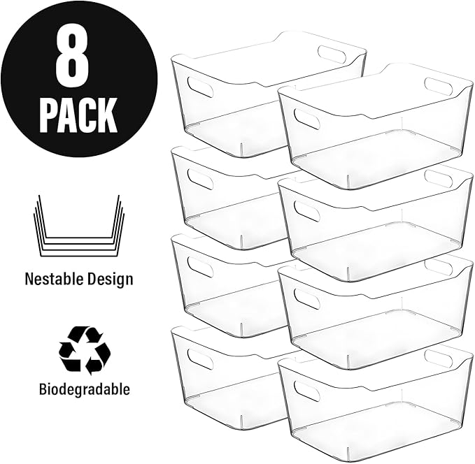 Clear Plastic Storage Bins, Small Fridge Organizer Kitchen Organizers and Storage Containers Bathroom Organization and Storage Bin for Makeup Organizer, fruits, Chips, Perfume, Skin Care, crafts-NeatNest