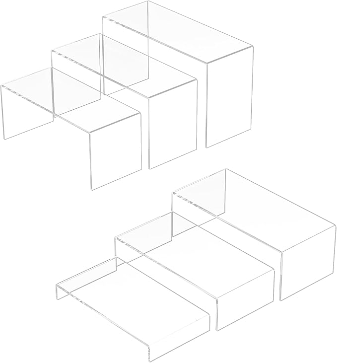 Acrylic Display Risers 6pcs, Clear Rectangular Display Organizer Stands, Acrylic Display for Funko Pop Figure, Desserts, Cupcake, Toys, Collectibles, Merchandises - 7.5''x8''x8.5''x9''x9.5''x10''-NeatNest