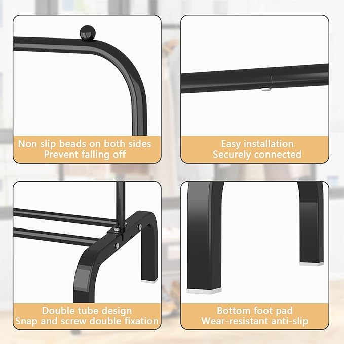 Clothes Rack Metal Clothing Rack with Bottom Shelf Garment Rack for Hanging Clothes Shirts Jeans and Coats Black-NeatNest