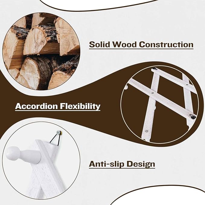Accordion Wall Hanger with 20 Hooks, Wooden Wall Expandable Coat Rack for Coat, Hats, Baseball Caps, Coffee Mug, Jewelry(Ruist White)-NeatNest