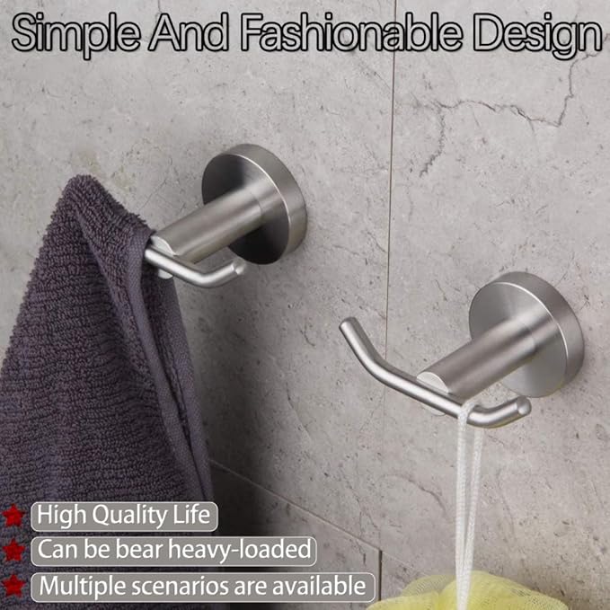 GERZ Bath Double Towel Hook SUS 304 Stainless Steel Coat/Robe Clothes Hook for Bath Kitchen Modern Hotel Style Wall Mounted 2 Pack Brushed Finish AG61908-2LS