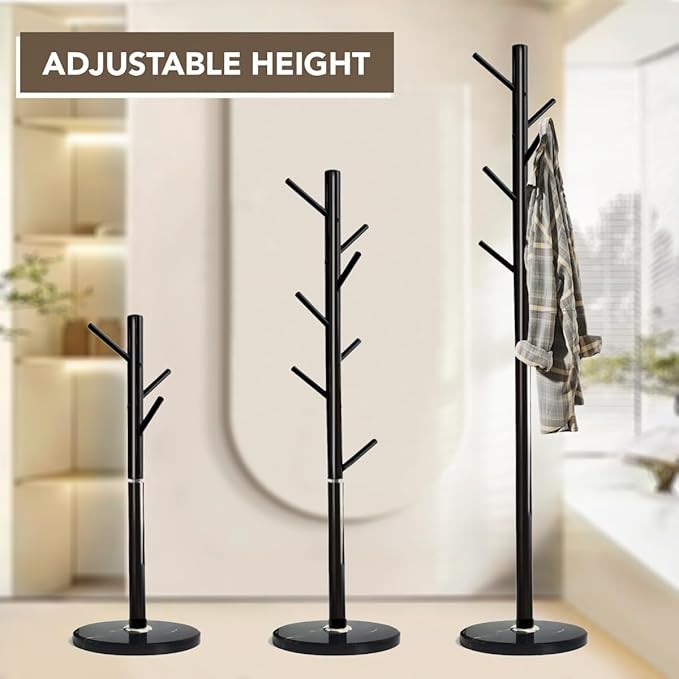 Kertnic Metal Coat Rack Stand, Free Standing Coat Rack with Stable Marble Base, High-Grade Coat Tree with 7 Hooks Metal Hall Tree Bedroom Floor Hat & Clothes Hanger (Black)-NeatNest