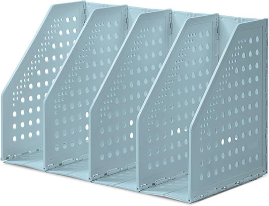 deli Collapsible Magazine File Holder 4 Vertical Compartment Binder Holder for Desk Organizer Adjustable Sturdy Binder Storage Organizer for Office School Home(Blue)-NeatNest