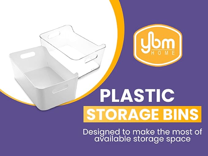 YBM HOME Storage Bins - Open Plastic Organizers and Storage Basket for Kitchen Pantry Organization, Under Sink Bathroom Storage, Toy Baskets, Food Storage Box Containers (Small - Clear)