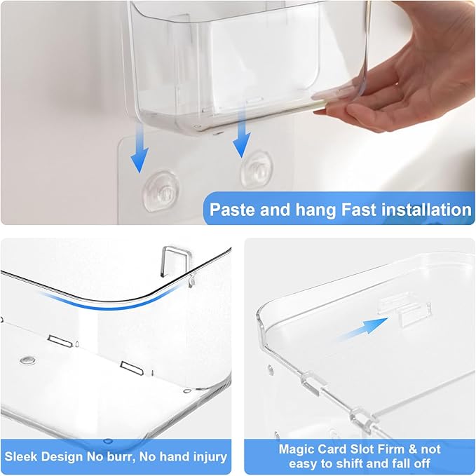 2pc Acrylic Wall Mount Organizer, Acrylic Adhesive Organizer, Clear Shelf, Bathroom Shelves for Wall,No Drilling Hang Walls,with Self Adhesive Tape, for Bathroom, Kitchen, Living Room-NeatNest