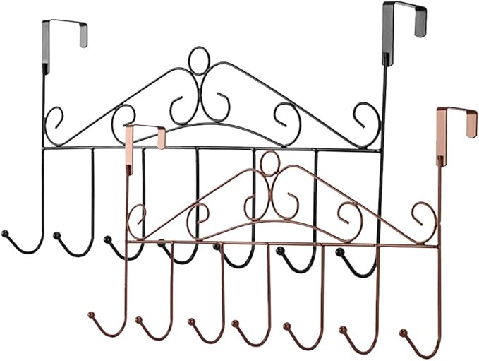 eywlwaar Metal Over Door Hook Rack with 7 Hooks Decorative Over The Door Clothes Hanger Suitable for Towels Hats Coats Bag Scarfs in Bathrooms, Bedroom, Kitchen-NeatNest