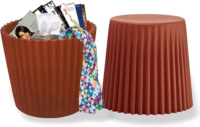 2xhome Set of 2 Modern Stackable Patio Stool | Versatile Coffee Table, Accent Ottoman, Dining Kitchen Chairs | Weather Resistant Plastic | Indoor Outdoor, Cafe Restaurant, Orange