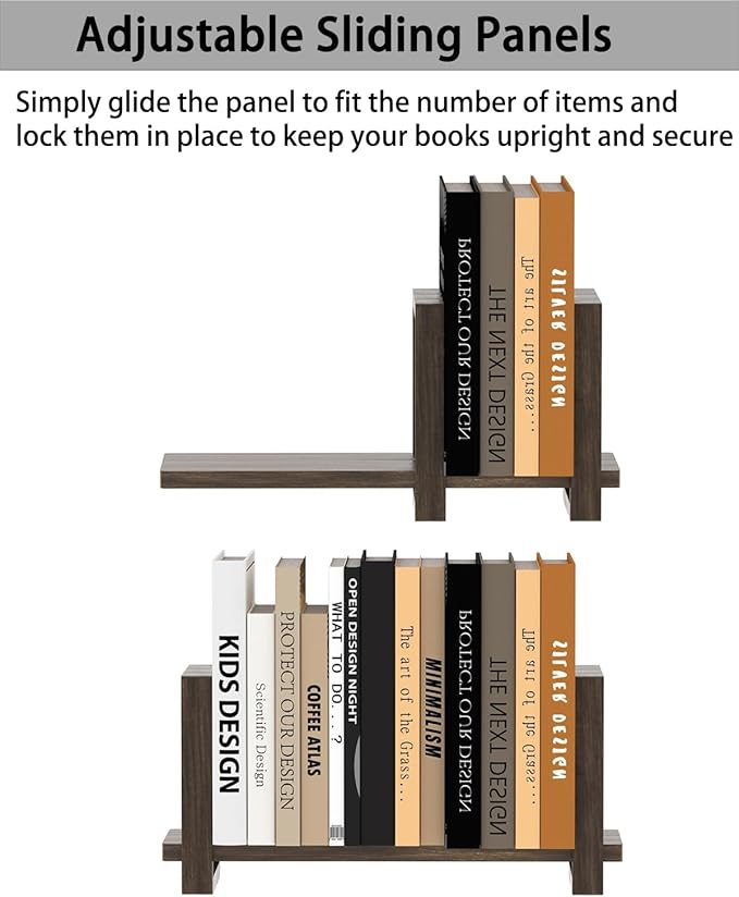 Adjustable Desktop Bookshelf, Retro Tabletop Bookshelf, Desk Shelf for Top of Desk in Living Room, Home, Office, Perfect for Magazine, Books, Cookbooks, No Tools Required to Assemble, Dark Brown-NeatNest