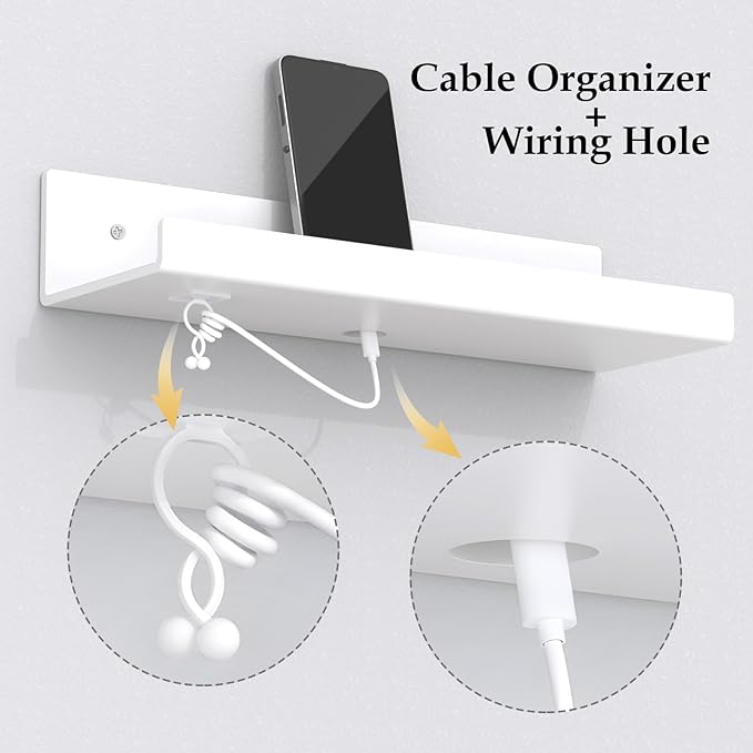 12" White Acrylic Floating Shelves, 4 Pack with Cable Clips, Book Shelf for Expand Display Space, Acrylic Organizers for Living Room, Bathroom, Gaming Room, Dorm Wall Decor-NeatNest