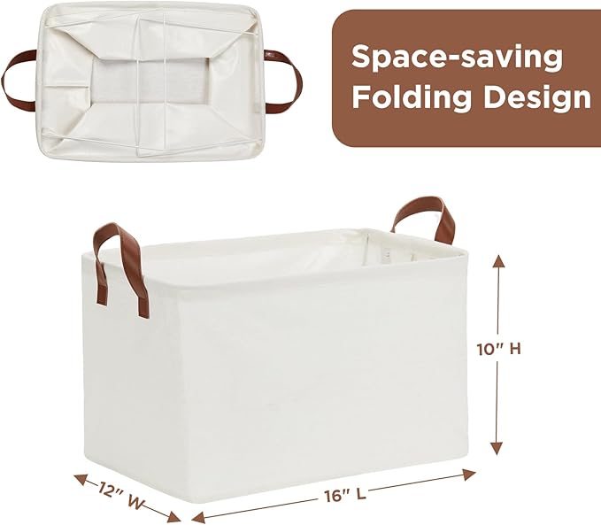 DULLEMELO Large Fabric Storage Bins Set of 2 Rectangle Closet Baskets for Clothes, Towels, Shoes, Natural Color
