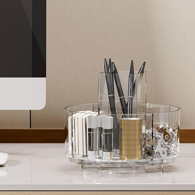 LINFIDITE 360 Rotating Makeup Organizer Clear Cosmetic Storage Holder Tray with 6 Compartment Makeup Brush Lip Gloss Organizer Case for Bathroom Cabinet Vanity Desktop-NeatNest