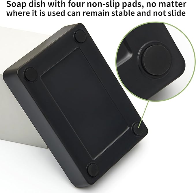 Bamboo Soap Dishes for Shower Wooden Soap Bar Holder for Bathroom Soap Tray Easy to Clean, Durable and with Non-Slip Pads(Two Black Squares)-NeatNest