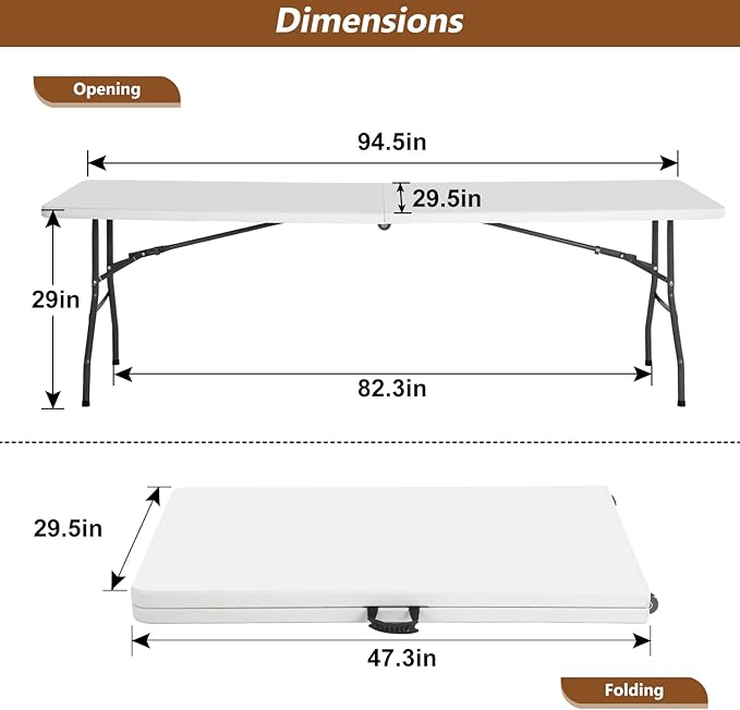 FDW Folding Half Portable Foldable Table for Parties Backyard Events (White, 6 FT 70 * 29) (White, 8 FT)-NeatNest