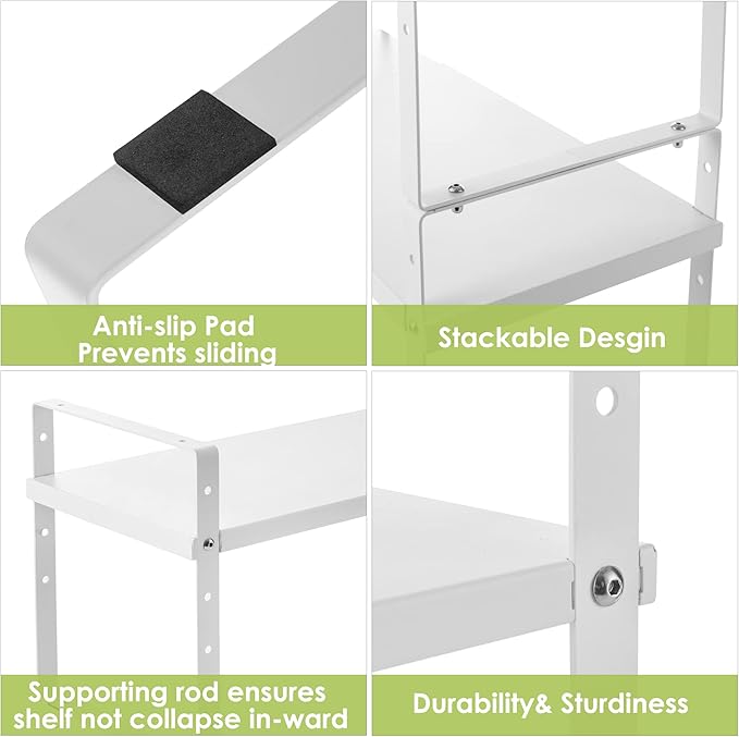 Expandable Cabinet Shelf Organizer Rack, Stackable Kitchen Counter Storage Shelves Stand, Adjustable Height Pantry Shelf Spice Rack (White, 1 Pack)-NeatNest