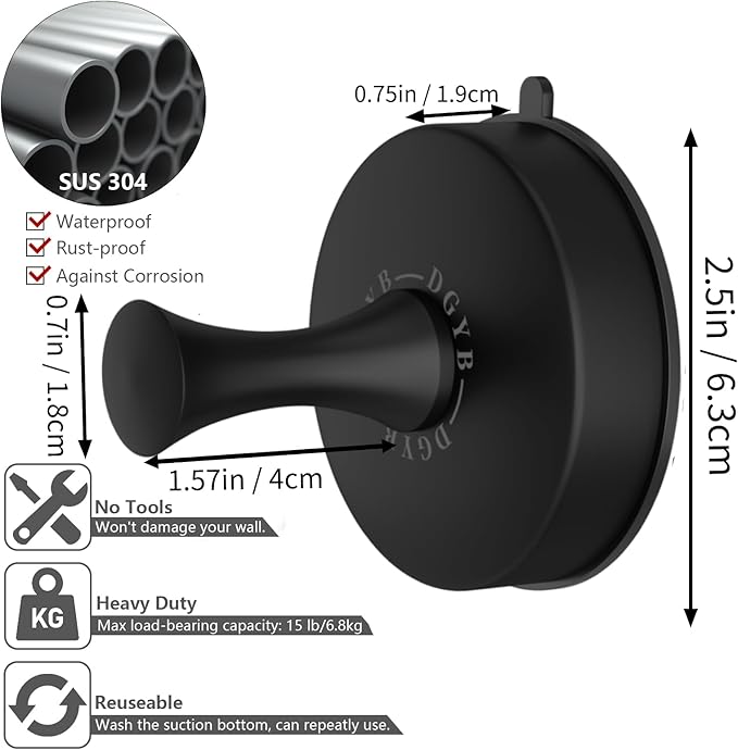 DGYB Suction Cup Hooks Set of 4 Suction Bathroom Hook for Wall Black Shower Hooks for Inside Shower 304 Stainless Steel Towel Hook for Glass Door Hanging Robe, Loofah, Coats-NeatNest