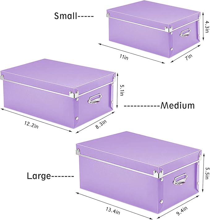 XUCHUN Purple Storage box, Office Storage File Boxes With Lids,Multiple Sizes Purple Foldable Plastic Storage Organizer for Clothes/Shoes/Office/Cosmetic-NeatNest