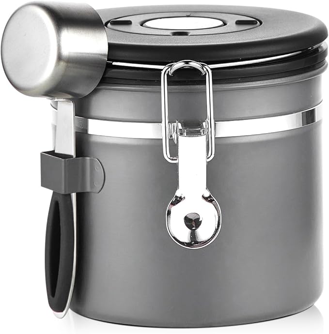 Bincoo Coffee Canister, Small Stainless Steel Coffee Bean Storage Container with Date Tracker, Airtight Coffee Canister with CO2 Valve & Free Scoop (800ML-Grey)-NeatNest