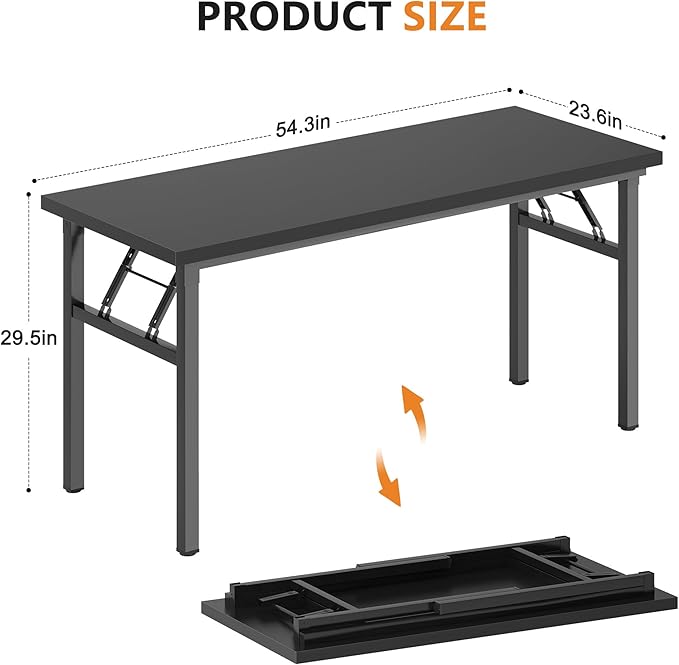 DlandHome Large Computer Desk, Folding Desk, Decent and Steady Home Office Desk/Workstation/Table 54.3inch Black Black-NeatNest