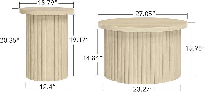 Round Coffee Table Set of 2,Modern Side Tables Accent End Table for Living Room,Apartment,Beige