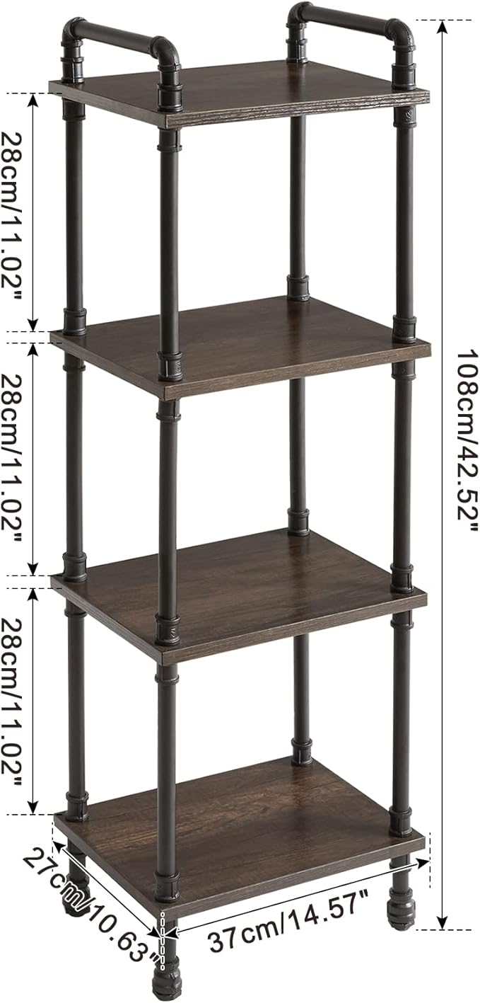 IBUYKE Industrial Pipe Ladder Shelf,4-Tier Vintage Style Book Shelf,Free Standing Units,Display Rack and Storage Organizer for Living Room,Bedroom,Kitchen,Black Grey UTMJ404G