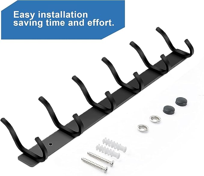 AZW Coat Rack Wall Mount,Heavy Duty Stainless Steel Metal Coat Hooks Hanging for Robes Bags Keys Hat Clothes and Bathroom Door Towels Hanger(Matte Black 6 Hooks)-NeatNest