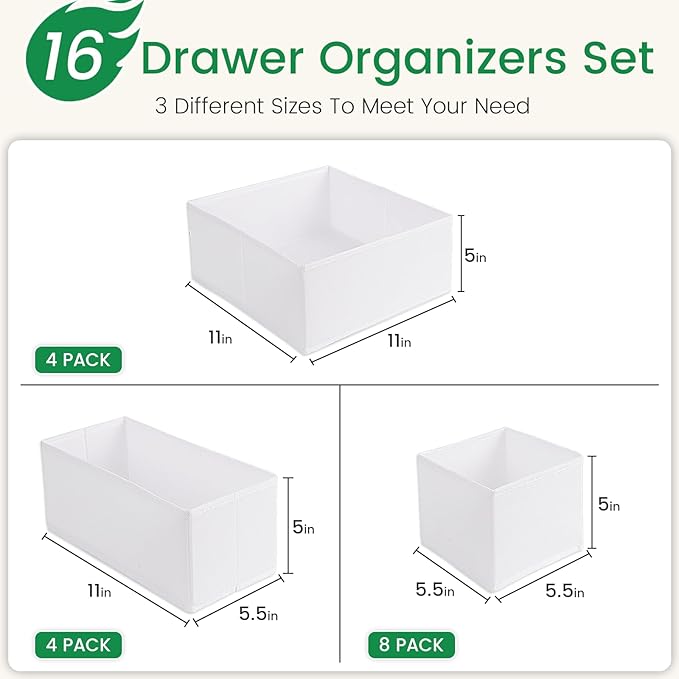 Criusia 16 Pack Underwear Drawer Organizer, Drawer Organizer Clothes, Foldable Cloth Storage Box Closet Dresser Drawer Divider Organizer for Clothes, Scarves (White)-NeatNest