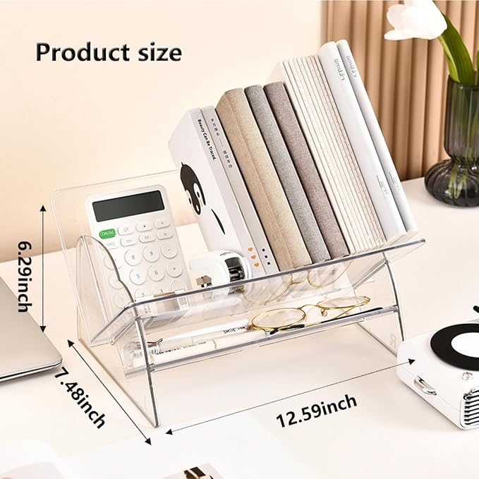 Acrylic Desktop Bookshelf, Detachable Bookcase, Clear Book Organizer, Book/CD/Magazine Rack for Office/Study Room Library/Home (Clear, 12.6“)-NeatNest