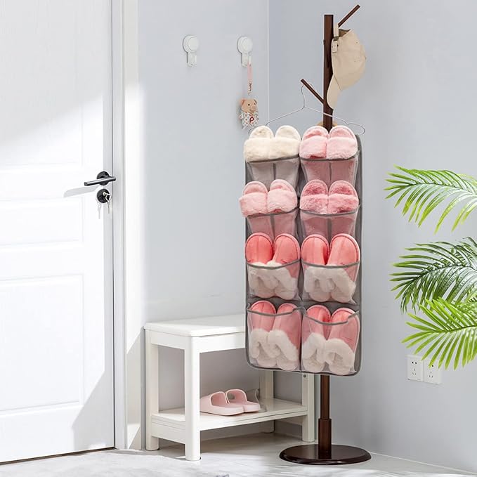 Dual Sided Hanging Closet Organizer Durable Socks Stocking Clothes Bra Accessories Storage Bag With 16 Large Pockets (Nylon Mesh Pockets)-NeatNest