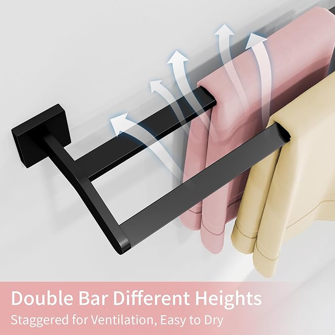 Double Towel Bars, 32 Inch Towel Holder Towel Racks for Bathroom, Stainless Steel Bath Towel Rack Towel Holder Wall Mounted, Black