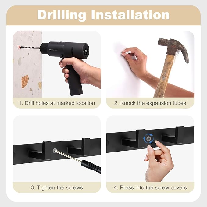 Coat Rack Wall Mount, Metal Coat Hanger with 5 Hooks, Heavy Duty, Black, 1 Pcs-NeatNest