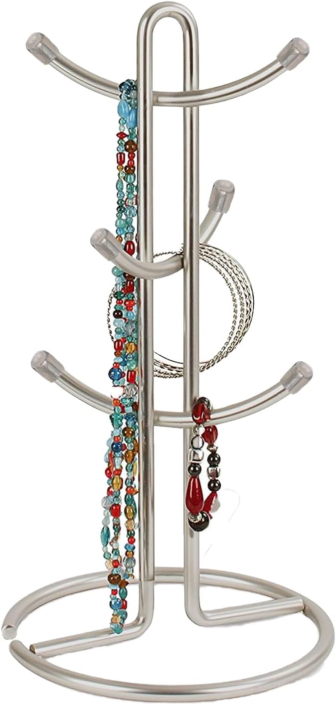 FitWell Mugs Holder, Mug Tree, Coffee Mug Holder, Coffee Mug Tree, Mug Organizer for Cabinet, Mug Holder Stand, Coffee & Tea Cup Storage Rack (Satin Nickel, 6 Mugs (15"H))-NeatNest