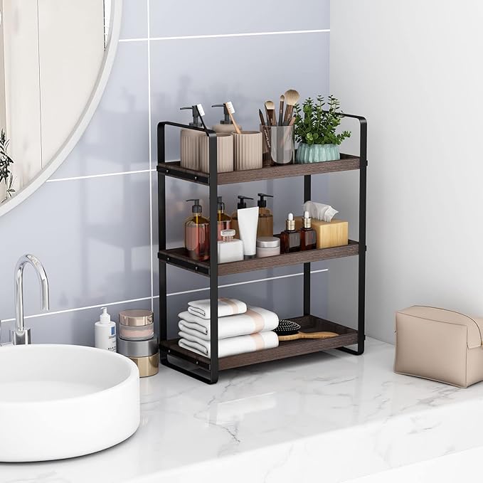 Bathroom Counter Organizer,Bathroom Countertop Organizer,Counter Shelf,Countertop Storage,Organization and Storage,Makeup Shelf,Sink Caddy(Brown 3 Tier)-NeatNest