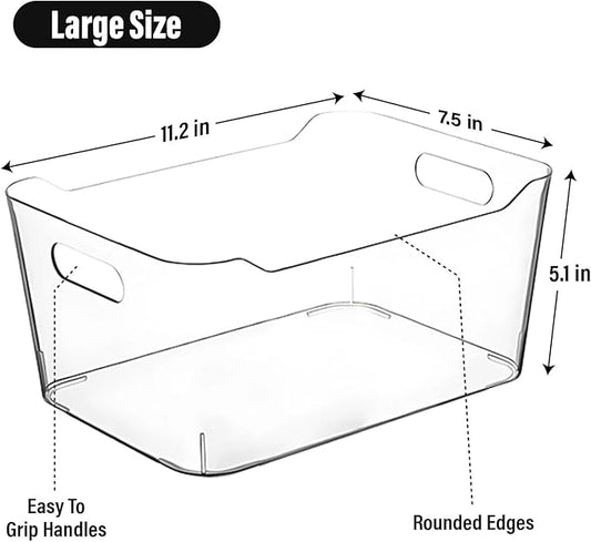 Clear Plastic Storage Bins for Kitchen Organization or Pantry Organizers and Storage, Freezer Fridge Organizer Containers Bin for Organizing Refrigerator Closet Cabinet Organizers-NeatNest
