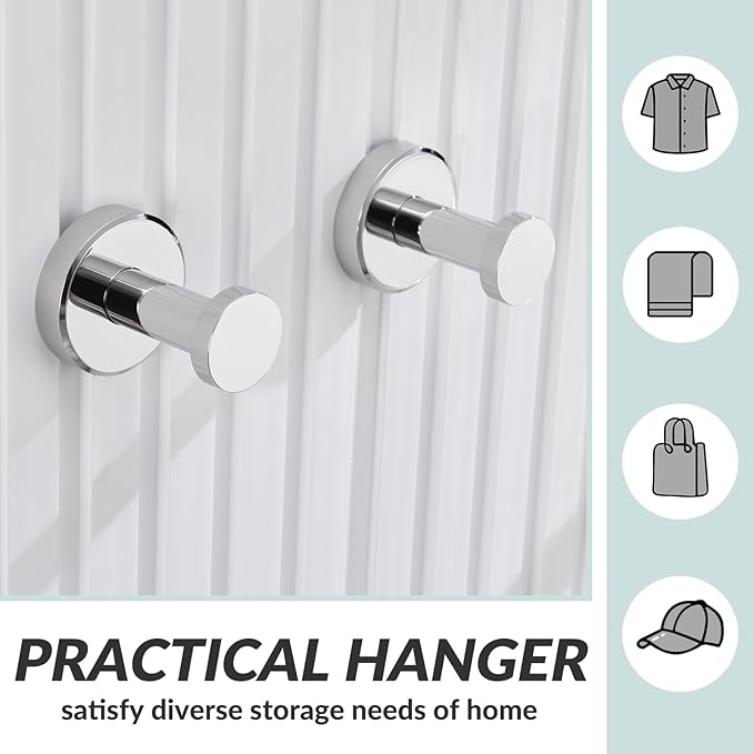 APLusee Polished Chrome Bathroom Towel Hooks 2 Pack, 304 Stainless Steel Round Robe Hooks for Bathroom Kitchen Garage, Heavy Duty Wall Mounted Towel Hanger