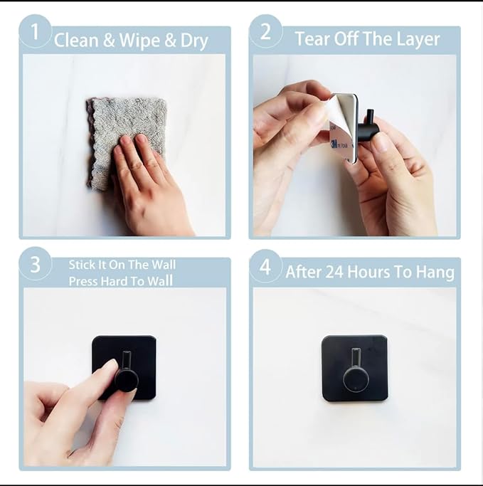 Adhesive Hooks for Hanging - 4 PCs, Towels Hooks for Bathroom, Sticky Hooks for Walls No Damage, Adhesive Hook for Outside, Kitchen, Bathroom, Office (Black 1)