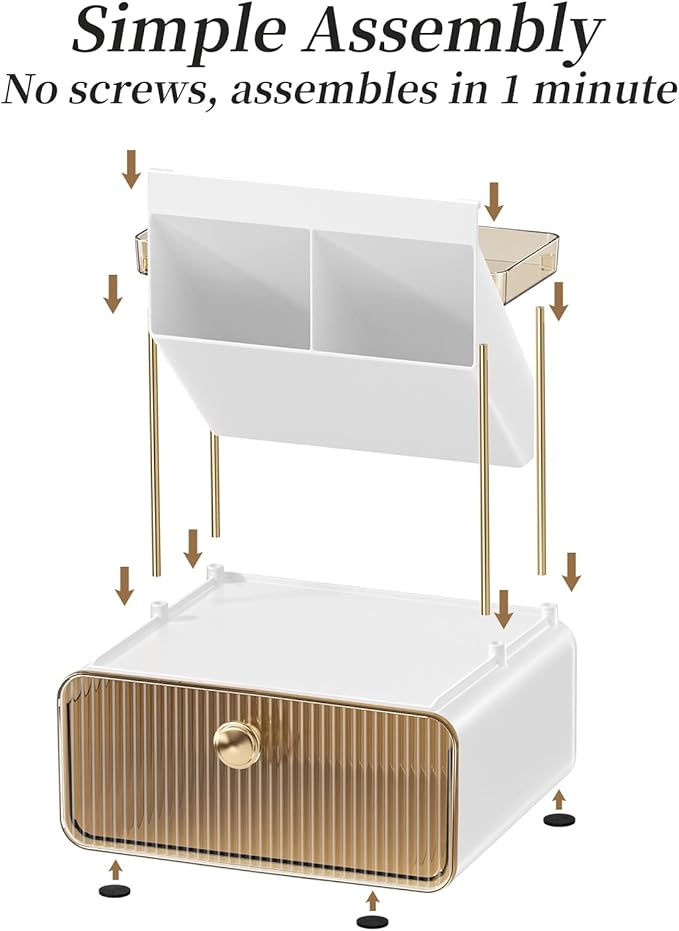 2-Tier Makeup Organizers Countertop,Versatile Bathroom Counter Organizer,Cosmetic Make Up Organizers for Vanity,Cute Skincare Organizer (Amber)-NeatNest