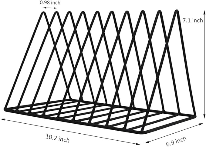 EASEPRES 9 Slot Magazine Rack Book Record Holder, Desktop Iron Storage Rack Bookshelf Multifunction Triangle File Organizer Sorter for Decor Home Office, Black Pack of 2