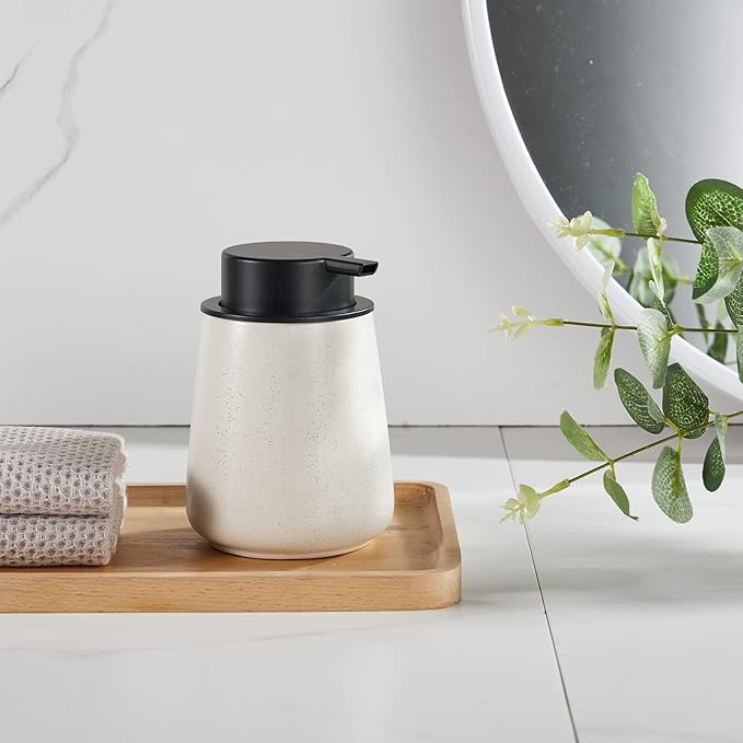 12Oz Ceramic Liquid Soap Dispenser - Modern Lotion Hand Soap Dispenser with Easy-to-Press Black Pump, Reusable and Refillable Dish Soap Dispensers for Bathroom & Kitchen, Speckled Matte Beige-NeatNest