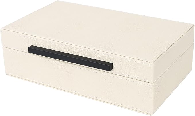 Beige Faux Leather Shagreen Decorative Storage Box - Small Jewelry Organizer & Keepsake Box with Lid for Home Decor-NeatNest
